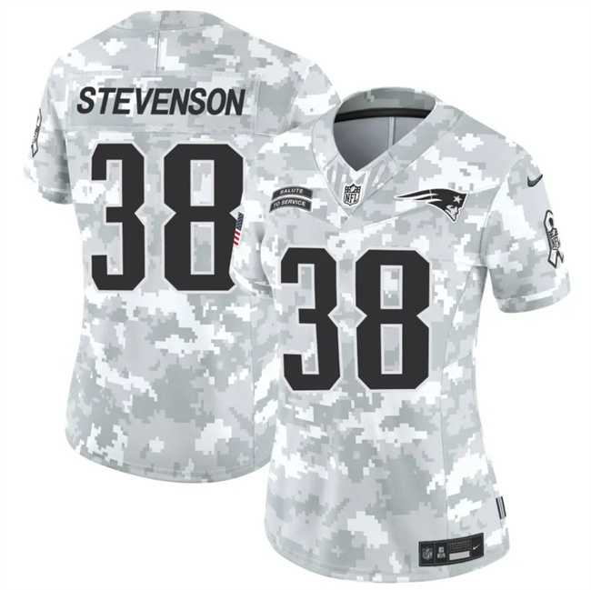 Women%27s New England Patriots #38 Rhamondre Stevenson 2024 F.U.S.E Arctic Camo Salute To Service Limited Stitched Jersey Dzhi